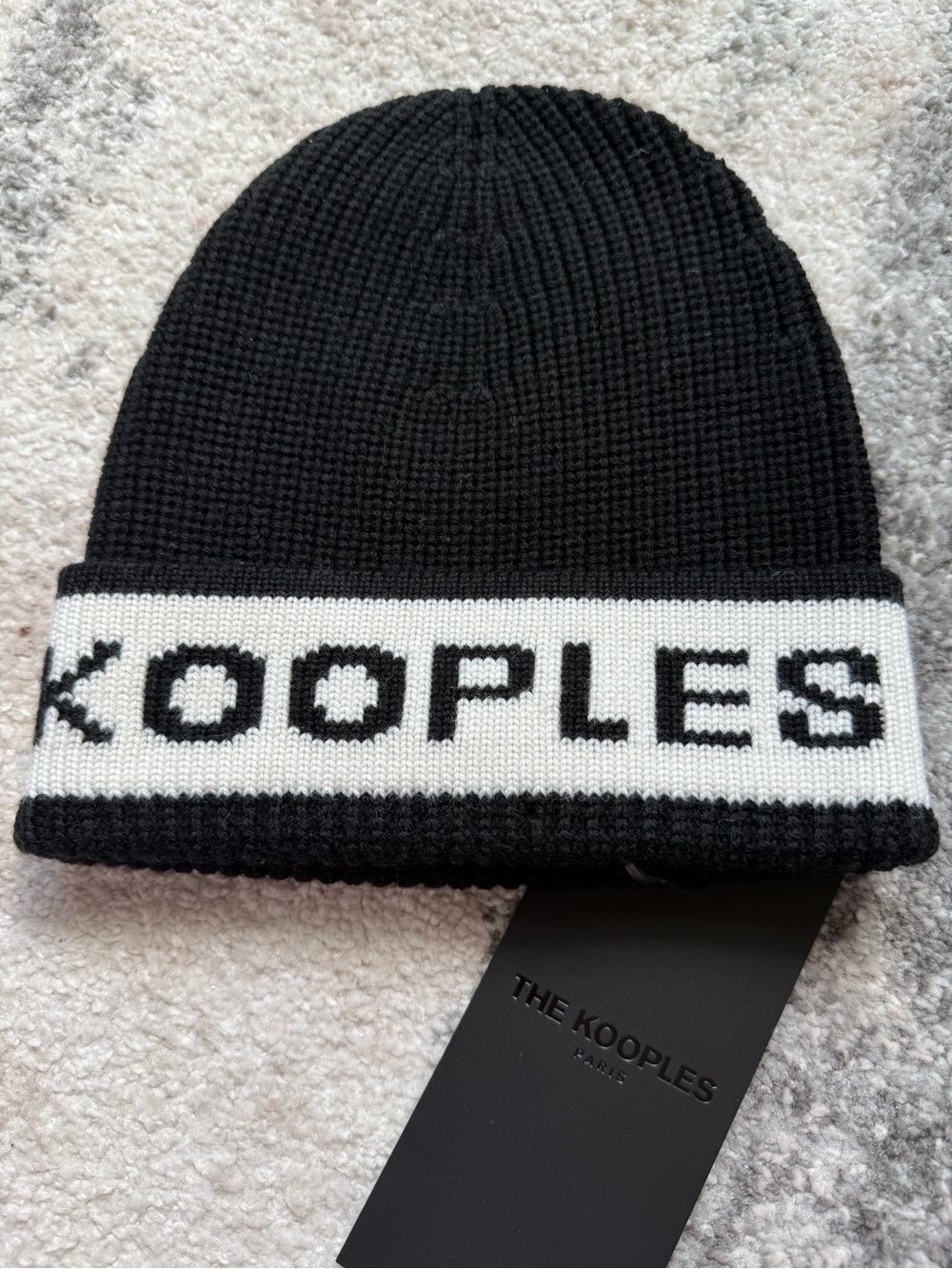 The Kooples Black Knit Beanie with White KOOPLES X SPORT Tag